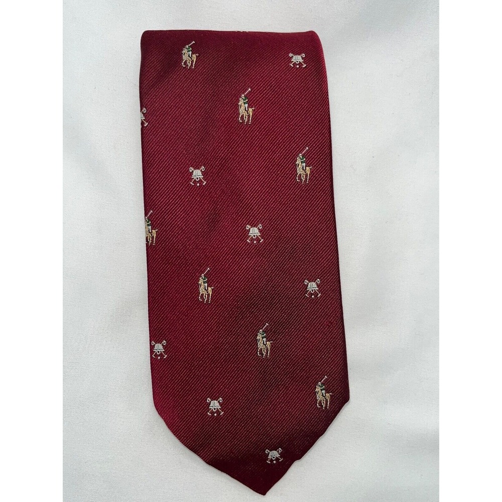Polo Ralph Lauren‎ Saks Fifth Avenue Necktie Pony Logo All Over Silk Maroon